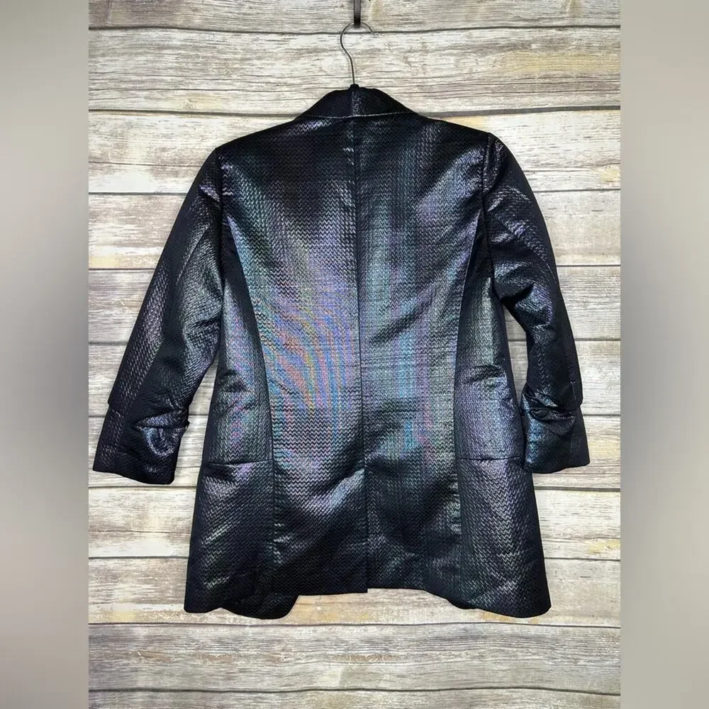 Anthropologie XS Hutch Iridescent Blazer Jacket oil slick black